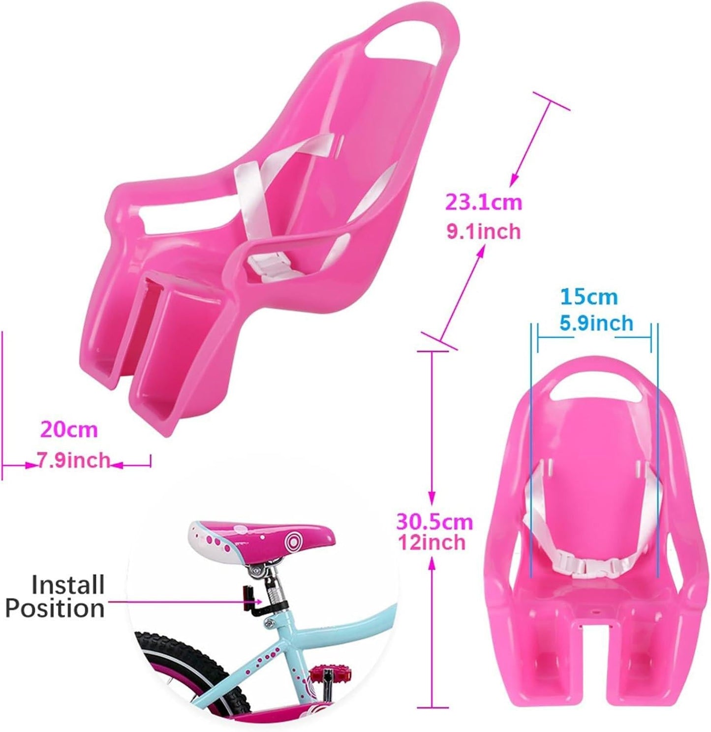 Doll Stroller Seat for Doll, Children's Bicycle Doll Seat with DIY Decals for Decoration PINK.