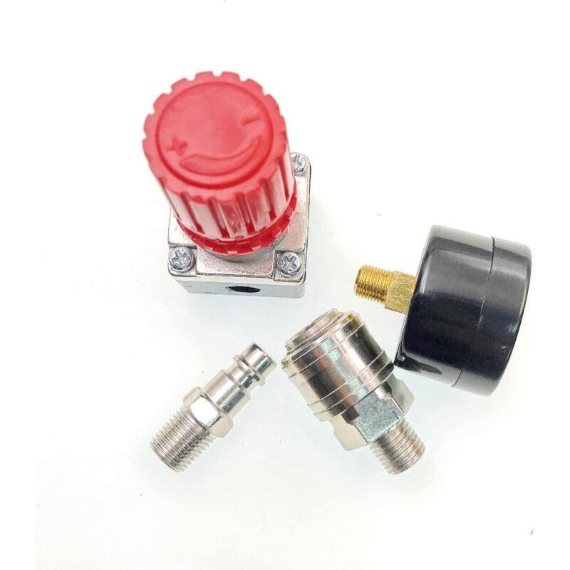 1/4\" Pressure Reducer for Compressed Air, Pressure Reducer, 4 Holes with Gauge for Compressor.