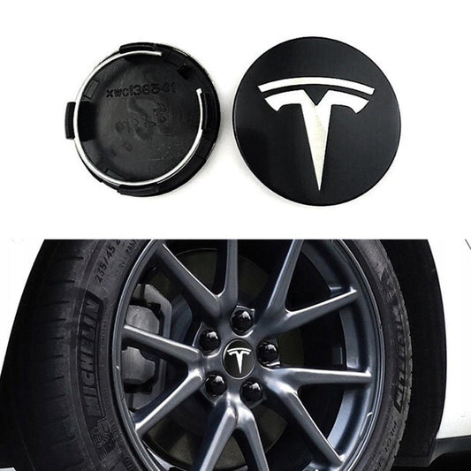 4-pack - Tesla Center Caps / Hubcaps - Car 77 Black/silver.