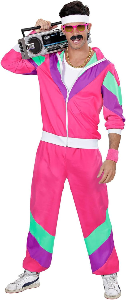 Widmann - Costume Jogging Pants Pink 80s Outfit Jogging Suit Carnival Costume, Multicolored XL