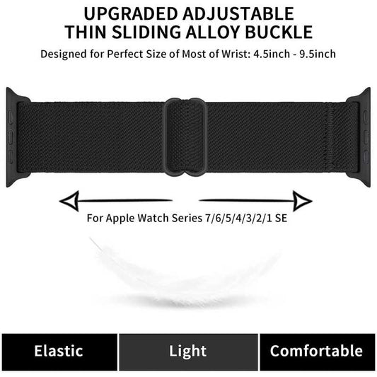 Compatible with Apple Watch 42/44/45/49 mm Adjustable and Elastic Nylon Strap Black Black