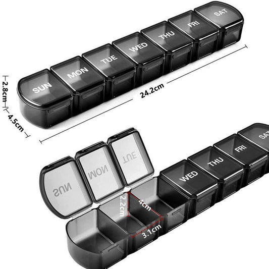 Medicine dispenser for 1 week with large compartments black.