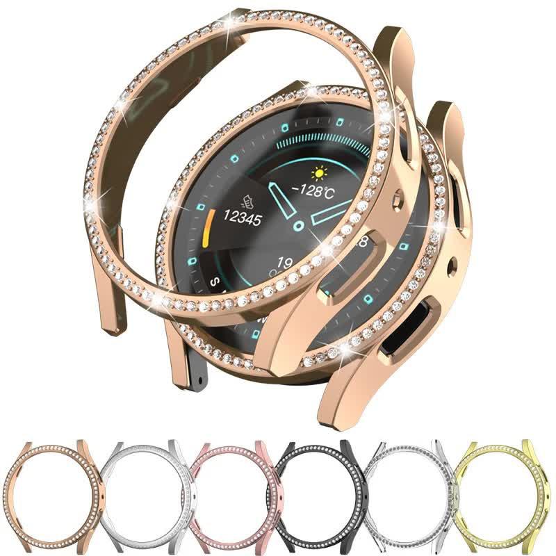 Compatible with Samsung Galaxy Watch 6 5 4 40mm 44mm Case PC Single Row Diamond-Coated Shiny Protection Bumper Without Glass Clear Galaxy Watch6 40mm.