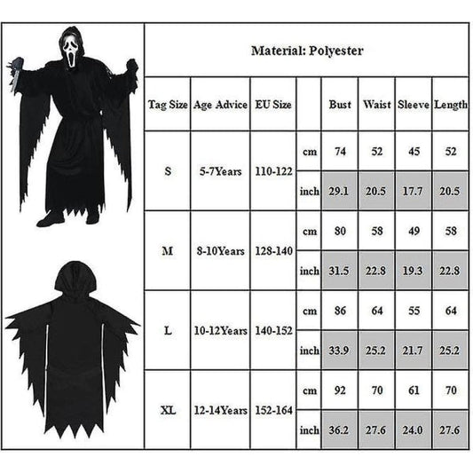 5-14 Years Children Halloween Scream Cosplay Costume Ghost Children's Fancy Dress With Mask 12-14 Years