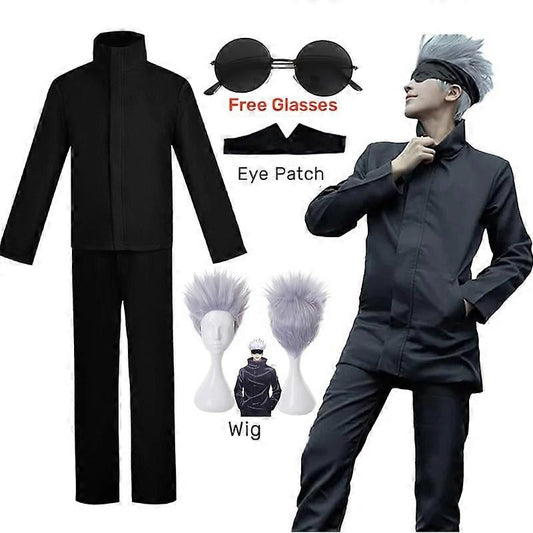 Anime Jujutsu Kaisen Gojo Satoru Cosplay Costume Eyepatch Wig Glasses Outfit Halloween Costumes for Men - Perfect Wig B Only S-max Wig B Only S