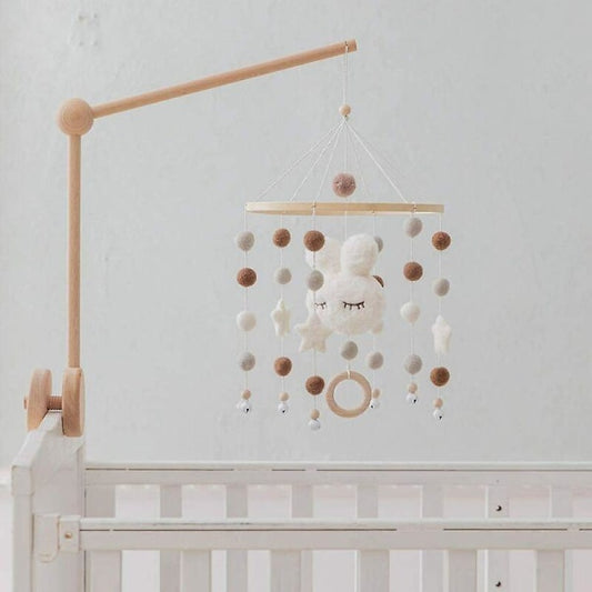 Baby with Felt Ball Hanging Nursery Rabbit Wind Chime Crib Mobile (White)