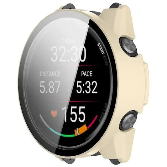 For Garmin Forerunner 970 Watch Case WANLONFENG PC Frame Protection with Tempered Glass Screen Protector - White White.