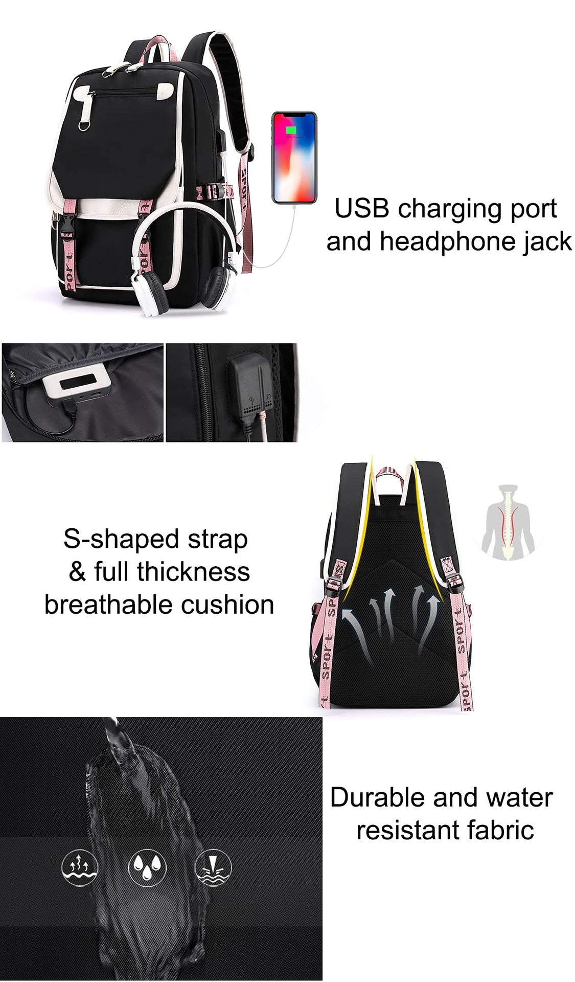 K-Pop Demon Hunters Anime School Backpack Cute Cartoon Bag for Students black_tfrf black 10
