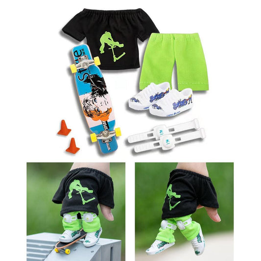Finger Skateboard With Shoes Mini Scooter Finger Toy Set Gripboard Shoes And Pants Finger Skate Board Mini Skateboard 0.04 Black Series.