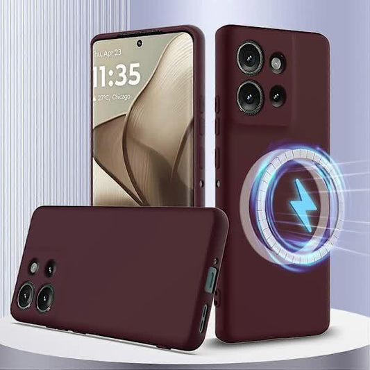 Case for Motorola Edge 50 5G MagSafe Compatible Liquid Silicone Case with Lanyard - Black Multicolor Burgundy.