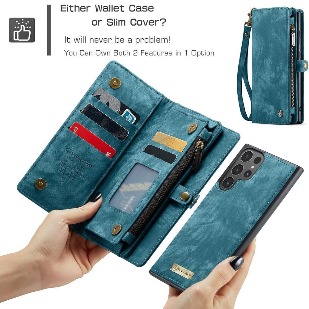 2-in-1 Detachable Wallet Case for iPhone 16 & Samsung, Retro Leather Flip Case with Card Holder & Magnetic Zipper, Dark Pink Dark Pink iPhone16 Pro Max.