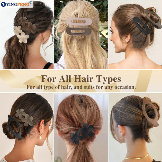 12 Pcs Neutral Colors Flat Hair Clips, Flat Claw Clip for Women, Matte Non-Slip Flower Claw Clips for Thin Thick Hair, Suitable for Women and Girls Wedding Party Accessories