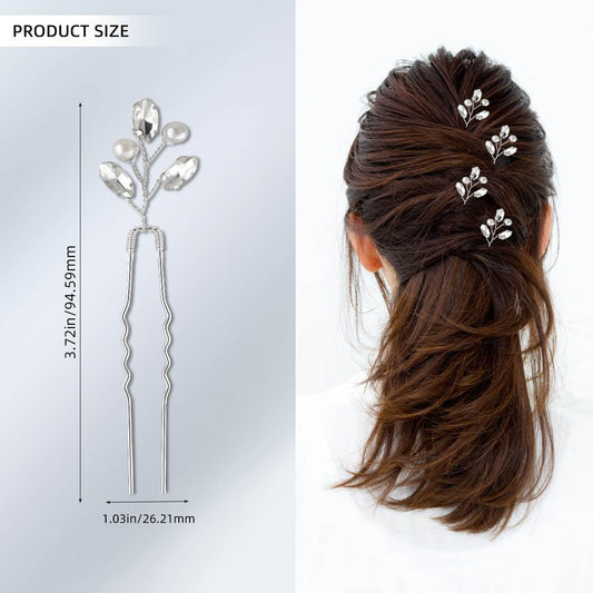 Bridal Hair Accessories - Silver Rhinestone and Pearl Clips, Crystal Flower Leaf Pins for Brides, Bridesmaids Women (6 Pieces)