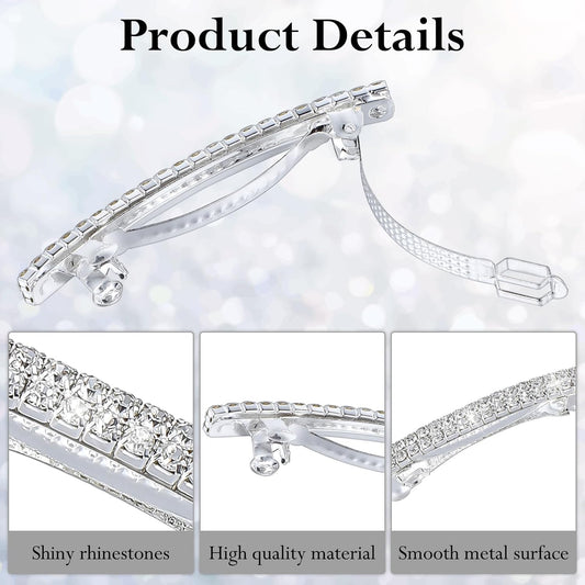 4 PCS Small Sparkly Rhinestone Hair Clips, Silver Crystal Ponytail Holder Side Clips Bling Metal Spring Hair Barrettes for Women Girls Bridal Wedding Engagement Prom Valentines