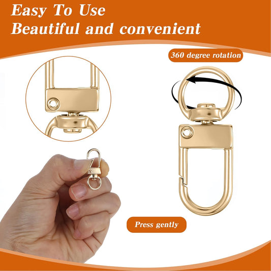 Xindojuz 30 PCS Metal Lobster Claw Clasps for Keychains and Jewelry Making, 360° Swivel Lanyards Snap Hooks Strap with Key Rings, Key Chains Connector Purses Straps Bag Charm DIY Accessories (Gold)