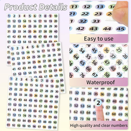 STARLIBOO 3000Pcs Consecutive Number Stickers, 0.4 inch Small Round Numbered Stickers, 1 to 100 Vinyl Consecutive Number Labels for Storage/Organizing/Boxes/Indoor/Outdoor(Gradient Color)