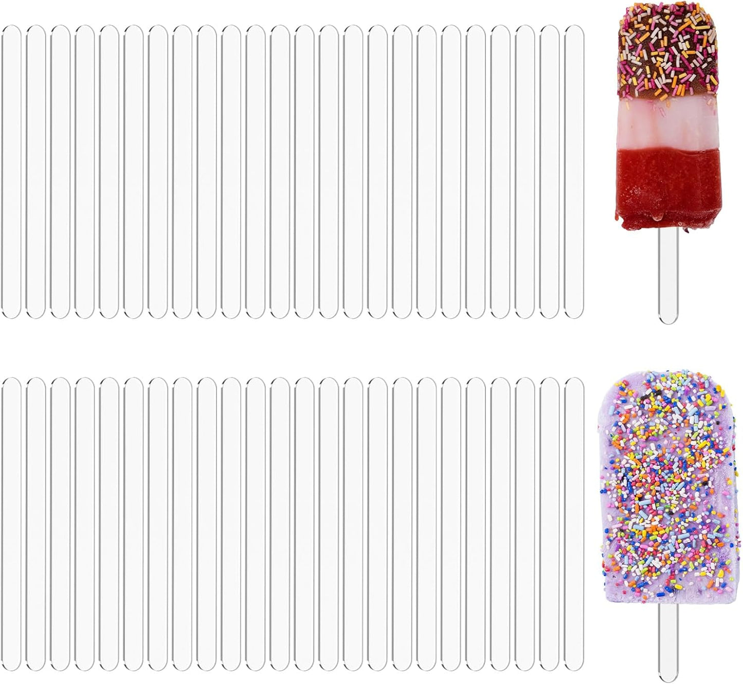 50 Pcs Acrylic Popsicle Sticks Reusable Cake Pop Mold Mirror Ice Pop Sticks Ice Cream Cakesicle Mold for Home Candy Cake Gifts Party (Transparent)