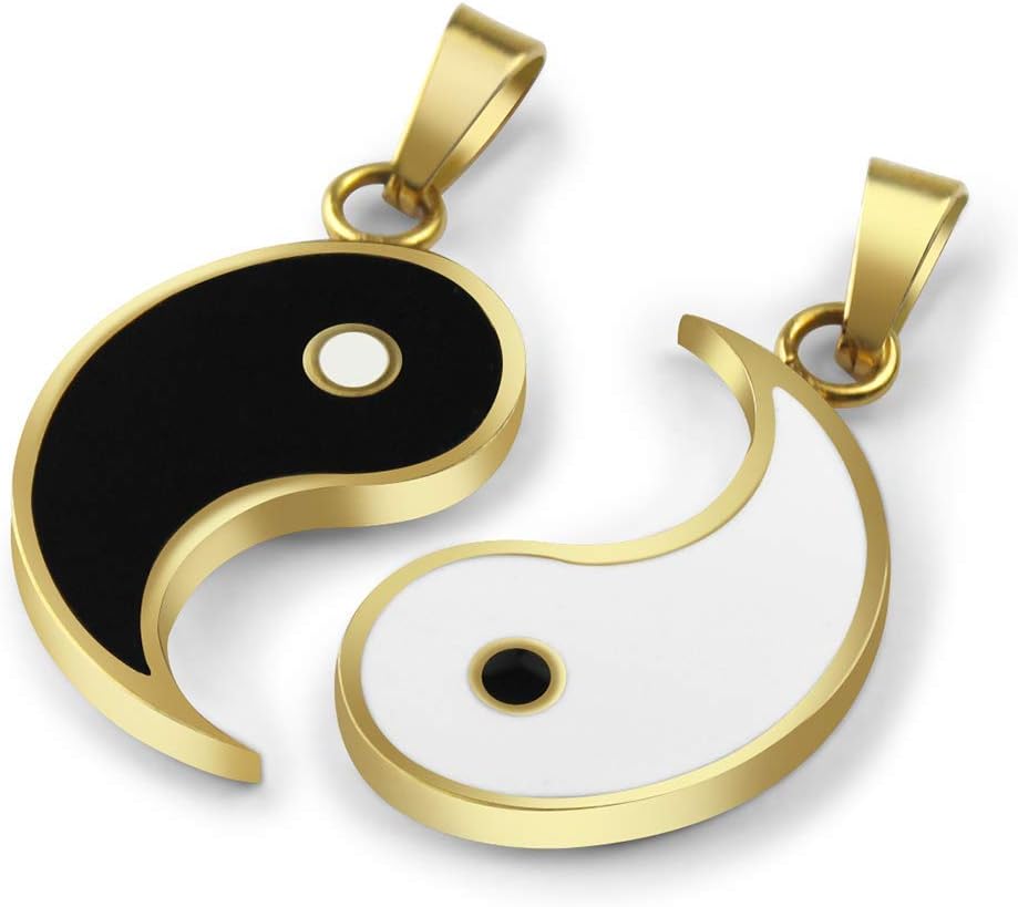 JUXINDA Yin and Yang necklace, personalized engraved stainless steel gold-plated puzzle pendant jewelry, suitable for couples necklaces with adjustable chains