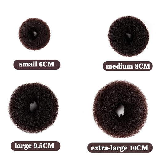 Hair Donut Bun Maker Kit - Updos Sock for Long Hair, Bun Holder with Hair Clips (1 Extra Large, 2 Large, 2 Medium, 2 Small)