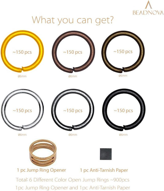 6mm Jump Rings for Keychains Assorted Colors Open Jump Rings for Jewelry Making (900Pcs)