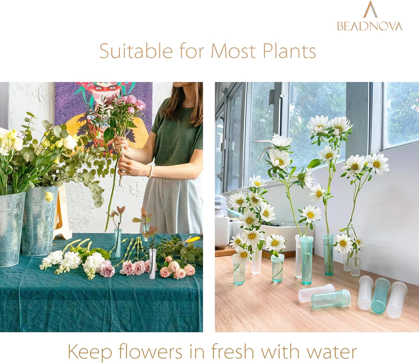 Floral Water Tubes 1.6 Inch Plastic Water Tubes for Floral Flower Vials with Caps for Flower Arrangement Decoration (Clear, 20 Pcs)