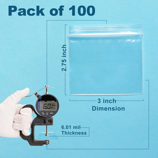 100 Packs Pill Bags 6 mil Sturdy 3x2.75 inch Pill Pouches BPA Free Seal Waterproof Handy Reusable Pill Bags for Travel Small Plastic Bags for Pill Organizer, Jewelry and Small Craft Pieces