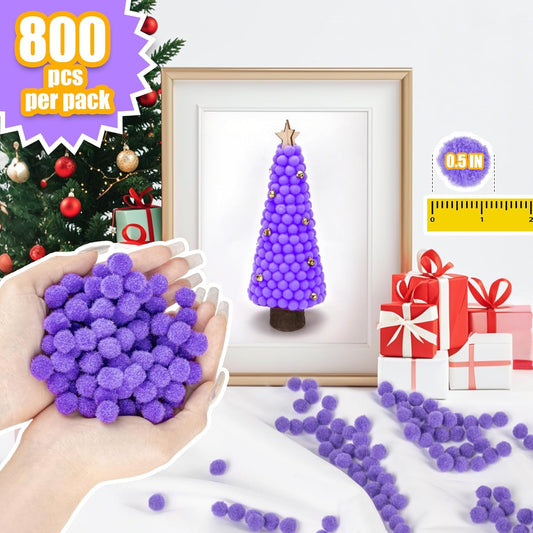 Pom Poms for Crafts - Mini Bulk Purple Pom Poms, 0.5 Inch Small Pom Balls 800 PCS, Soft Fluffy Fuzzy Craft Supplies for DIY Art, Scrapbooking, Party Decorations