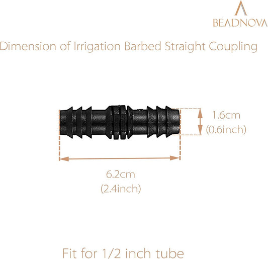 Drip Irrigation Parts 10 Pcs 1/2 Inch Barbed Straight Couplings Fittings Drip Line Connectors for 1/2 Inch Irrigation Tubing Garden Watering System (10pcs)