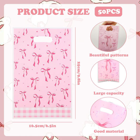 50Pcs Pink Bow Gift Bag Supplies Favors, Candy Bags, Bow goodie Dags, Pink Bow Party Favors Light Color Goodie Bags for Birthday Party Suitable for Themed Events