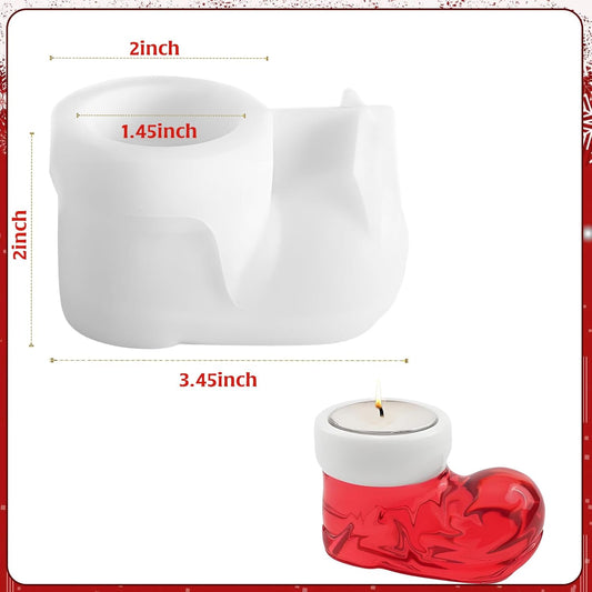 2Pcs Christmas Boots Resin Candle Molds, Winter Christmas Candlestick Resin Molds DIY Silicone Candle Decor Resin Mold, Xmas Silicone Resin Candle Holder Molds for Home Party Decoration Supplies