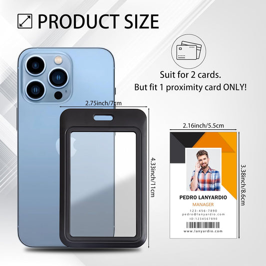 1 Pack Sliding Vertical ID Badge Holder Hard Black Plastic Card Case Protector Pouch with Sided Clear Window for Office School ID Credit Cards and Proximity Key Cards