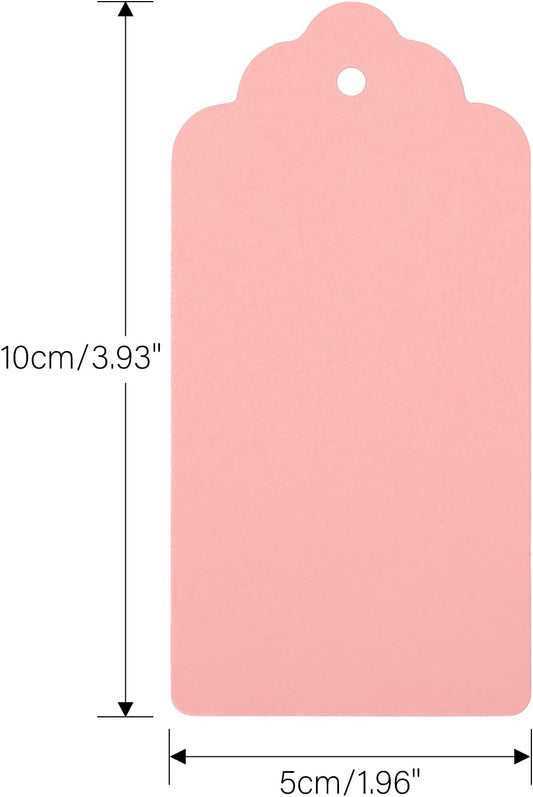 100pcs Blank Paper Gift Tags with String, 4'x 2' Pink Rectangle Craft Hang Labels, Gift Wrap Tags for Father's Day, Christmas, Wedding, Birthday, Baby Shower