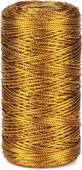 328 Feet Gold String Twine - 1.5mm Metallic Thread Gift Wrapping - 16Ply Inelastic Macrame Glitter Gold Cord for Christmas Halloween Crafting DIY Presents Wrapping Decoration