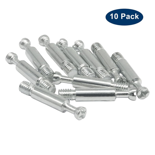 10 Pack 35mm Furniture Connecting Fittings, Thread Bolts Metal Dowels Connecters, Screws Fasteners for Cabinet Drawer/Wardrobe Furniture(Silver)