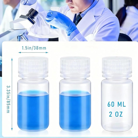 6 Pcs 2 oz 60ml Polypropylene Reagent Bottle Plastic Sample Bottles with Screw Caps Transparent PP Sample Containers with Lid for Liquids, Laboratory, Storage at Home (Clear)