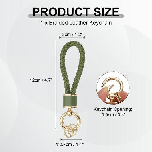 Braided Leather Keychain, Keychain Ring Woven Strap Lanyard Strap with 360 Degree Rotatable for Car Key Bag Wallet