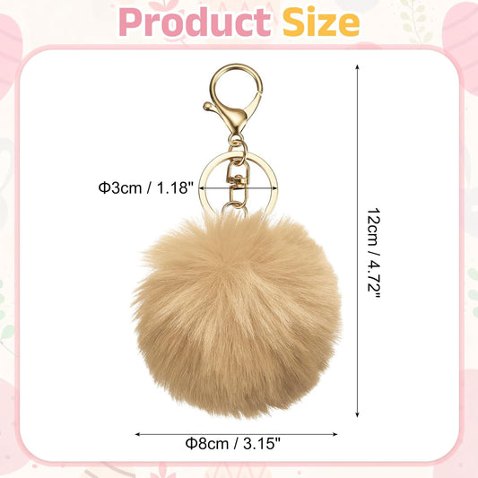 Pom Pom Keychain, Faux Rabbit Fur Fluffy Pompoms Keyring for Women Purse Handbag Bag Pendant DIY Crafts