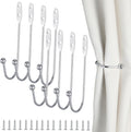 8 Pcs Metal Curtain Holdbacks, Curtain Tiebacks Wall Mounted Curtains Hooks Decorative Drapery Tie Backs Retro Window Hook with Screws for Drapes, Home Decor (Silver)
