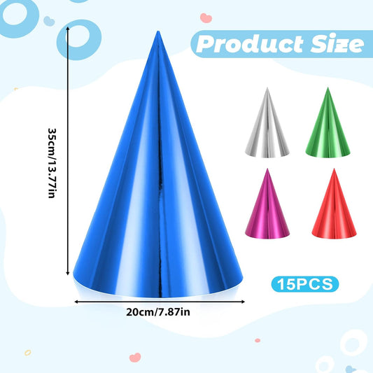 15 Pcs Colorful Birthday Party Hats, Paper Cone Hats Headbands Birthday Party Supplies Handmade Celebration Headwear with Elastic String for Kids and Adults, Friend Gatherings