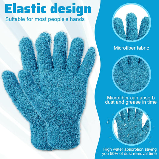 Microfiber Gloves for Plants Dusting Cleaning, Dusting Gloves for House Cleanings, Coral Fleece Cleaning Mittens Reusable Household Glove for Plants Cars Blinds Lamps Hard to Reach Corners (Blue)