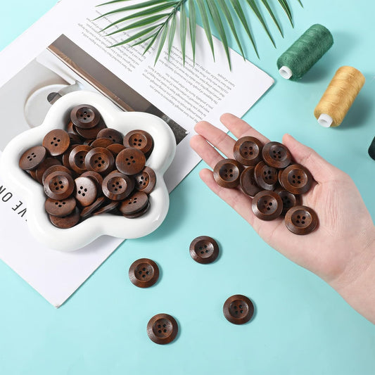 50 Pcs Big Wooden Buttons, 1 Inch (25 mm) Small Natural Wood Brown Buttons 4 Hole Round Sewing Large Replacement Button for Clothing, DIY Crafts, Jackets, Sewing Project, Home Decorations