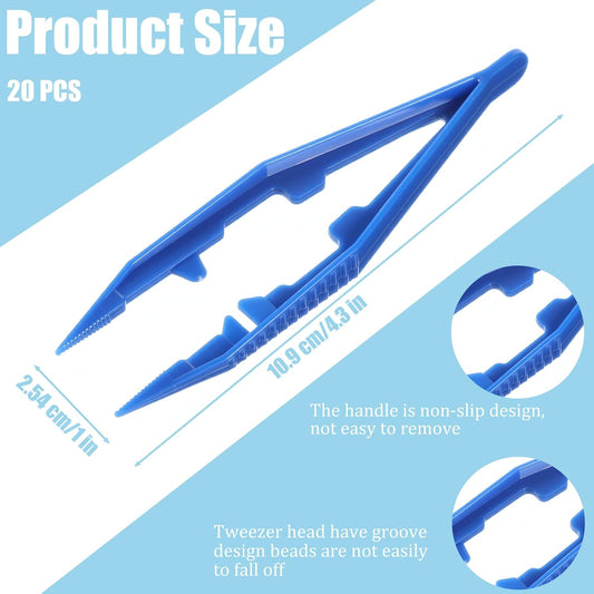 20 Pcs Plastic Tweezers Beads Tweezers, 5 Assorted Colors 4.3 Inch Craft Forceps Kids for DIY Craft Jewelry Making, Family, Home, Classroom, School, Beading Project, Creative Game