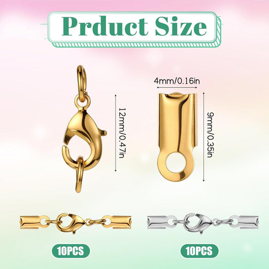 20 Pieces Fold Over Cord Ends Cord Crimp Tips, Copper Jewelry Connector Clasp Caps for Leather Cords, Ribbon, DIY Bracelets Necklace Jewelry Making, 3.5 x 9 mm/ 0.14 x 0.35 Inch (2 Colors)