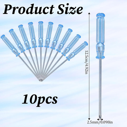 10 Pcs Mini Phillips Screwdriver, 2.5 mm Cross Head Precision Screwdriver Set with Non-Slip Blue Clear Handle 4.9" Total Length Small Screwdrivers for Watch Laptop Eyeglass Small Appliances Repair