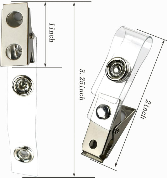 25Pcs Metal Badge Clips with Clear PVC Straps for ID Cards, Name Tags, Badge Holders, Work Badges