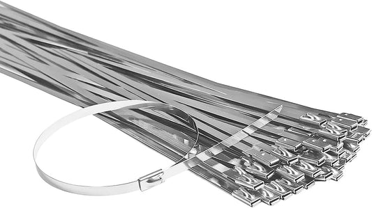 50pcs Metal Cable Zip Ties, 304 Stainless Steel Cable Ties, Exhaust Wrap Multi-Purpose Locking Cable Metal Zip Ties(11.8 Inches)