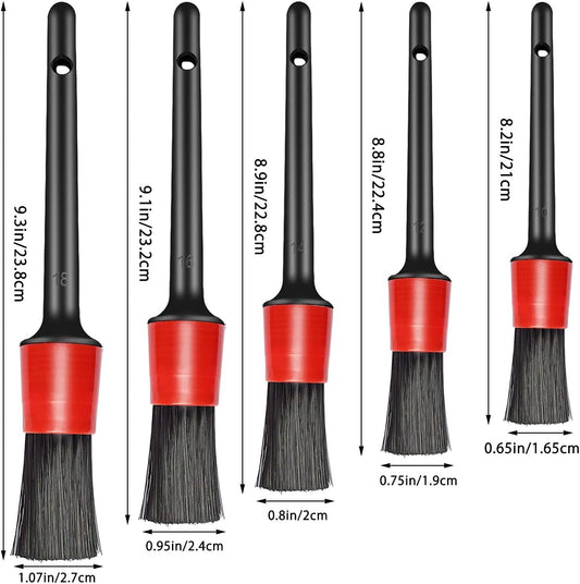 5 Different Sizes Detailing Brush Set, Wheel & Tire Brush, Perfect for Cleaning Wheels,Car Dashboard, Interior, Exterior, Leather, Air Vents, Emblems, Motorcy.