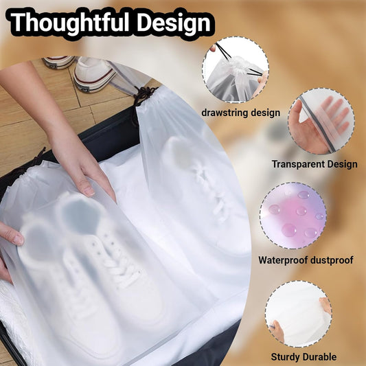 10-Pack Shoe Bags for Travel - 15.7" x 11.8" Large Clear Drawstring Shoe Bags for Packing, Storage - Waterproof,Durable & Reusable Sneaker Shoe Storage Bag - Travel Essentials for Women Men