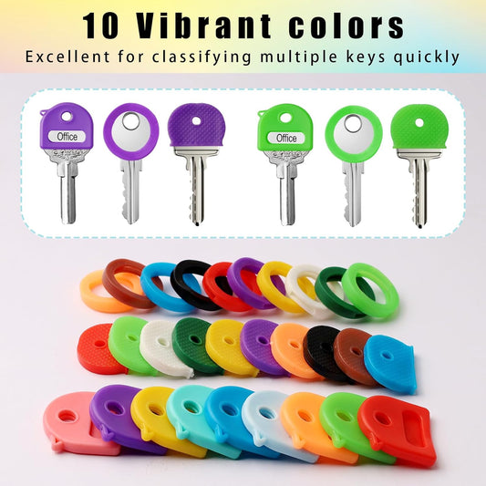 50pcs Key Cap Covers, Silicone Colorful Key Tags Identifiers Protectors - Assorted Colors Key Caps Coding Rings for House Office Labels Tags Universal Fit for Round Square Triangle Types 3 Styles