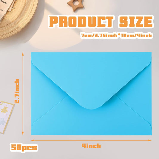 50 Pack Gift Card Envelopes, 4" x 2.75" Mini Envelopes, Multicolor Kraft Business Card Envelopes, Small Envelopes for Holidays, Weddings, Baby Showers, Birthdays Banquets